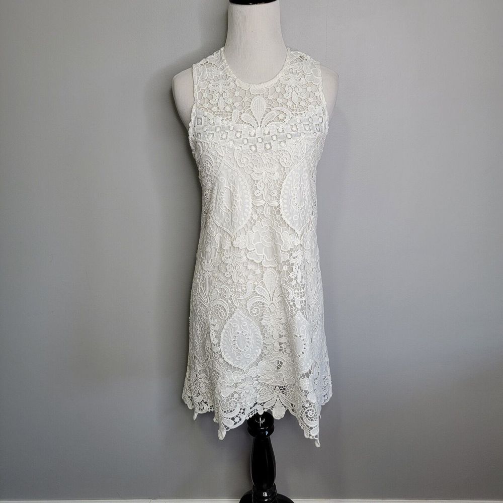 Alexis Lira Crochet Cross Back Dress Size Small Lace Ivory‎